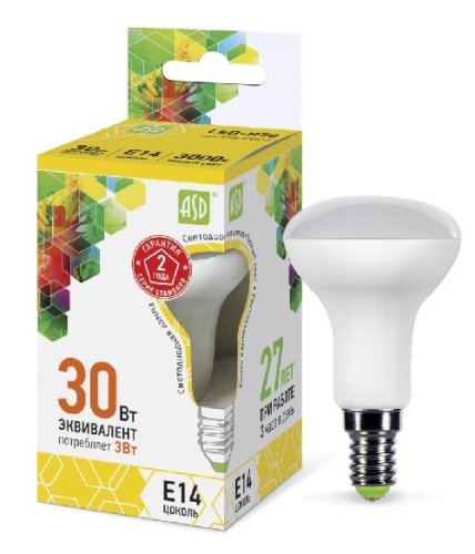 Лампа светодиодная ASD Standart R50 Спот E14 220В 3Вт 270Лм 3000К 40х80мм фото Лампа светодиодная ASD Standart R50 Спот E14 220В 3Вт 270Лм 3000К 40х80мм картинка